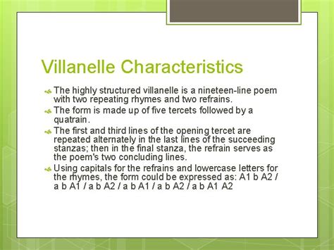 villanelle|characteristics of villanelle.